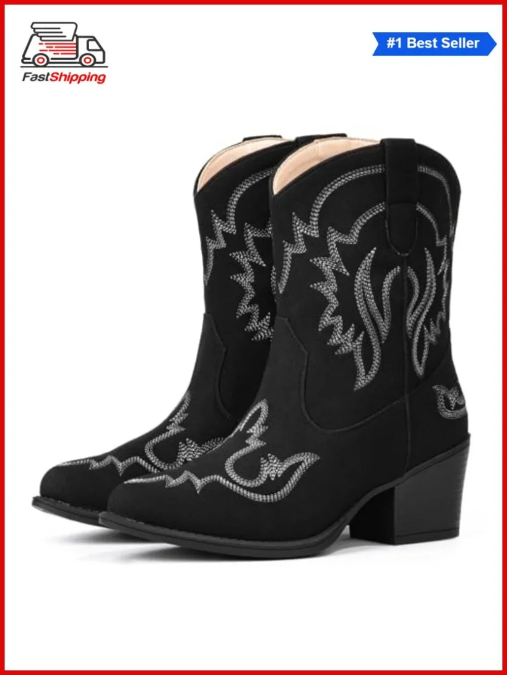 ✨ Western Ankle Cowboy Boots Pointed Toe Vegan Leather Booties